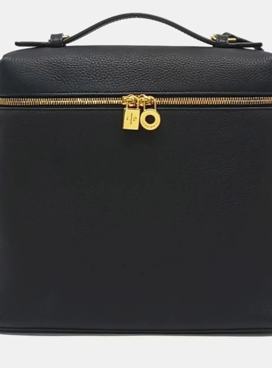 Loro Piana Black Leather Extra Pocket Backpack