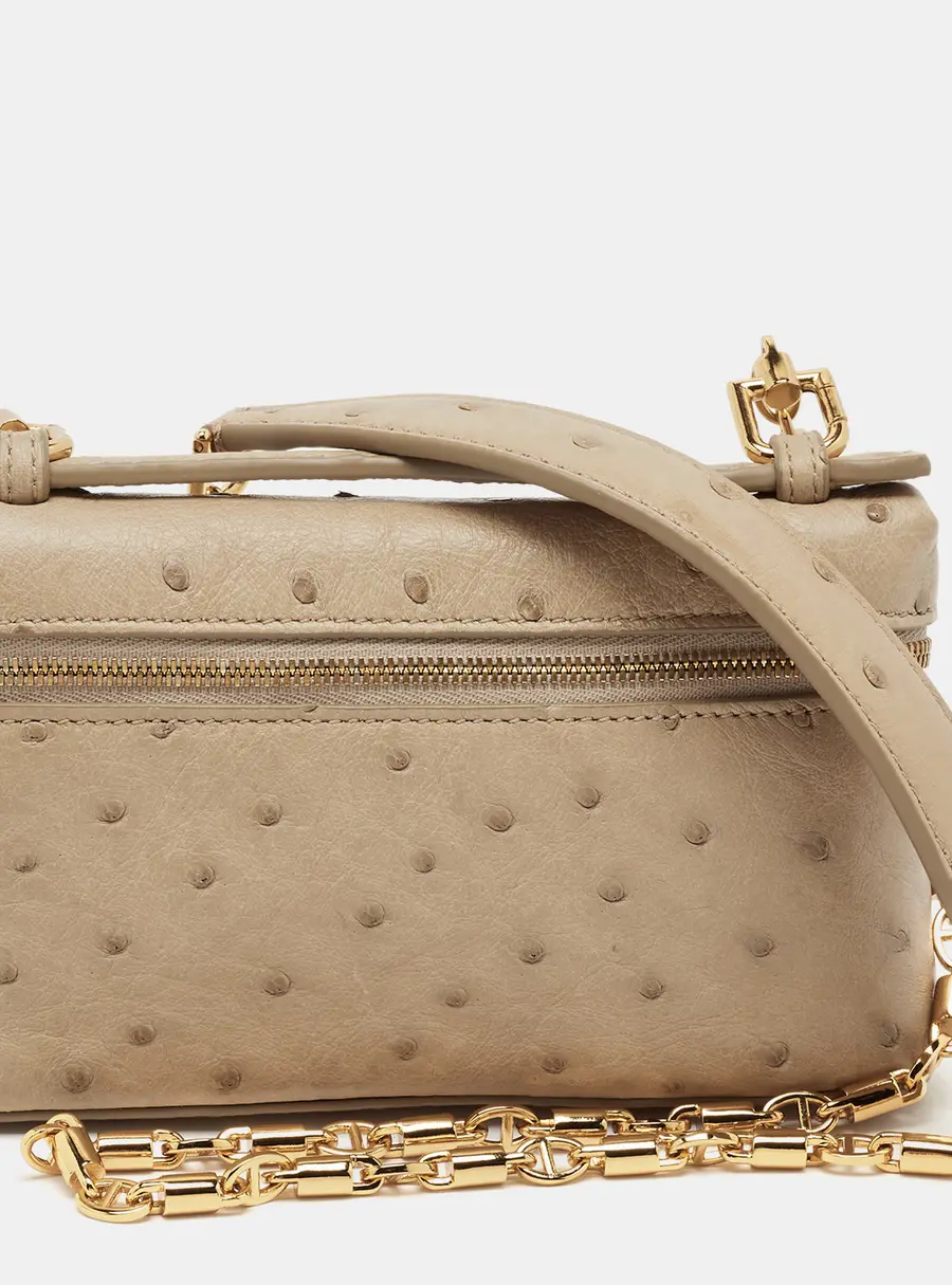 Loro Piana Extra Pocket Mini Beige Ostrich Chain Pouch