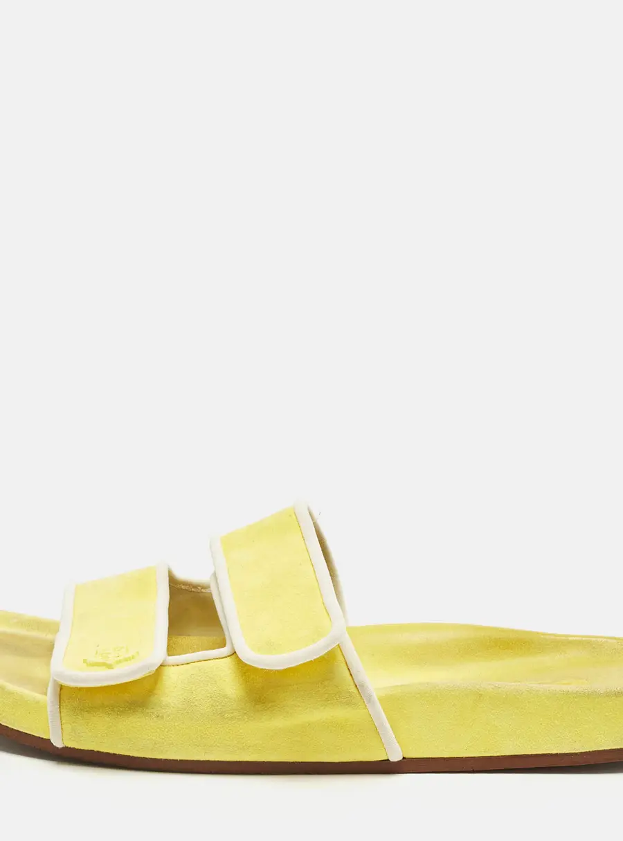 Loro Piana Yellow/White Suede and Leather Waikiki Flat Slides Size 39