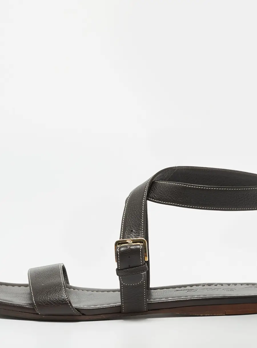 Loro Piana Size 39 Brown Leather Ankle Strap Sandals