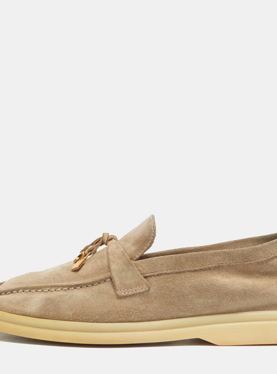 Loro Piana Beige Suede Summer Charms Walk Loafers Size 35