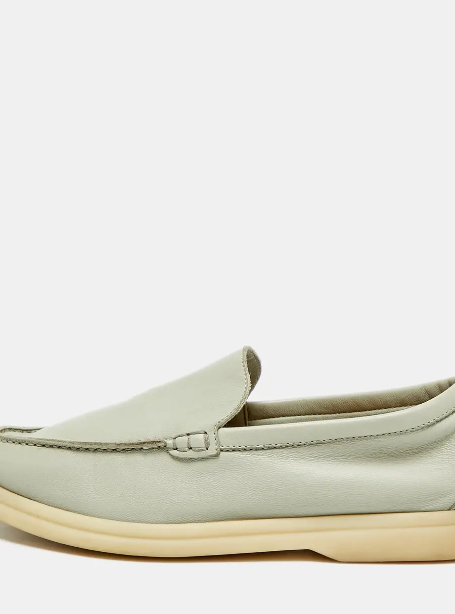 Loro Piana Summer Walk Size 37.5 Light Sky Blue Leather Loafers