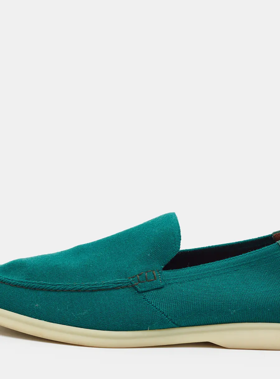 Loro Piana Summer Charms Walk Size 41 Green Fabric and Suede Loafers