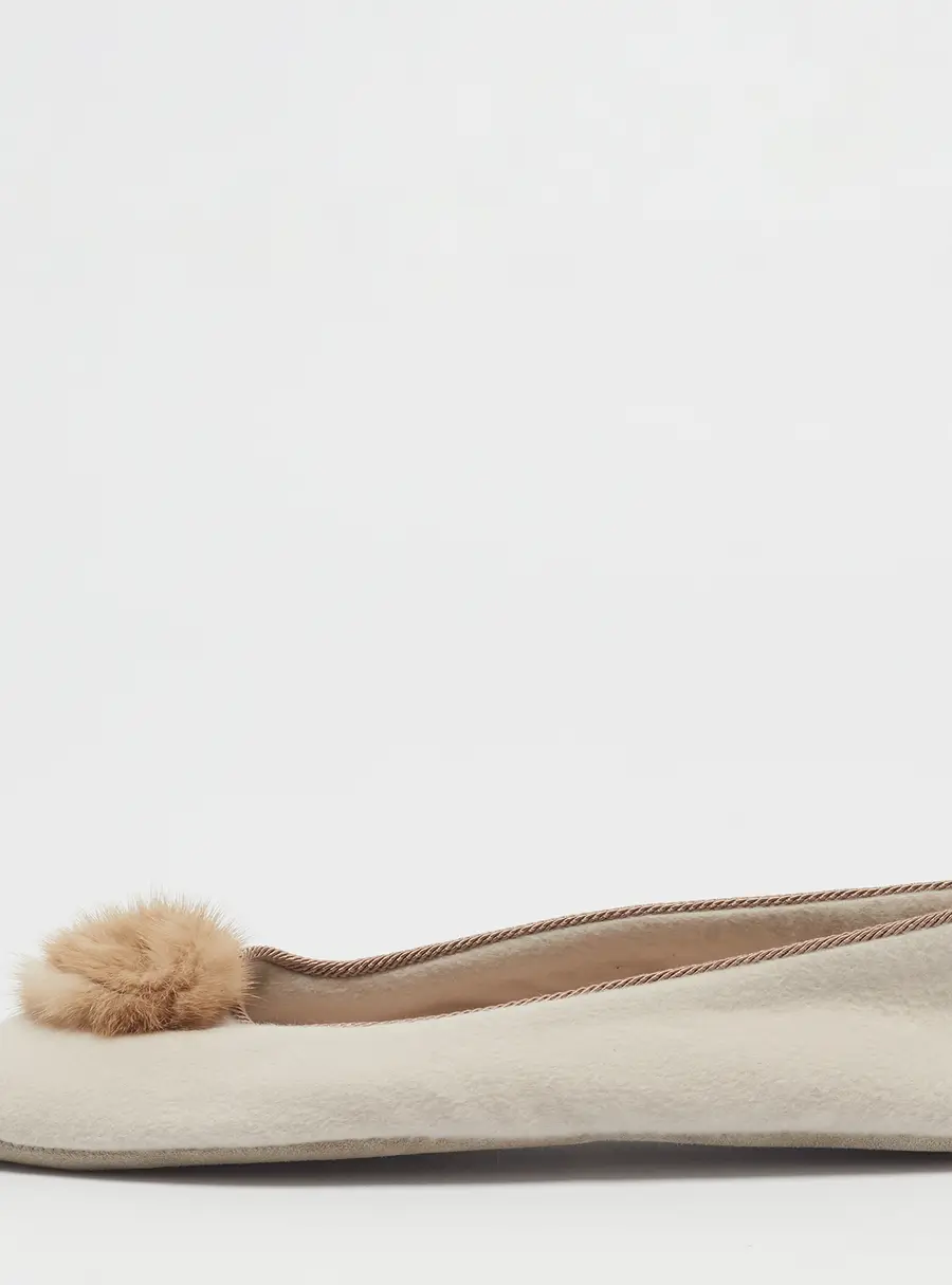 Loro Piana Odette Size 38 Cream Cashmere and Mink Fur Ballet Flats