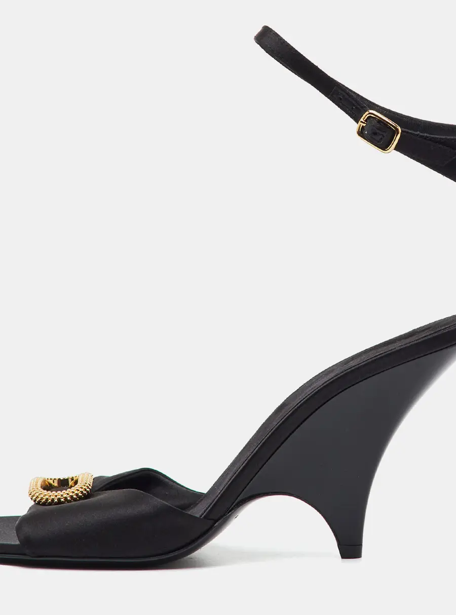 Loro Piana Olympia Size 41 Black Satin Ankle Strap Sandals