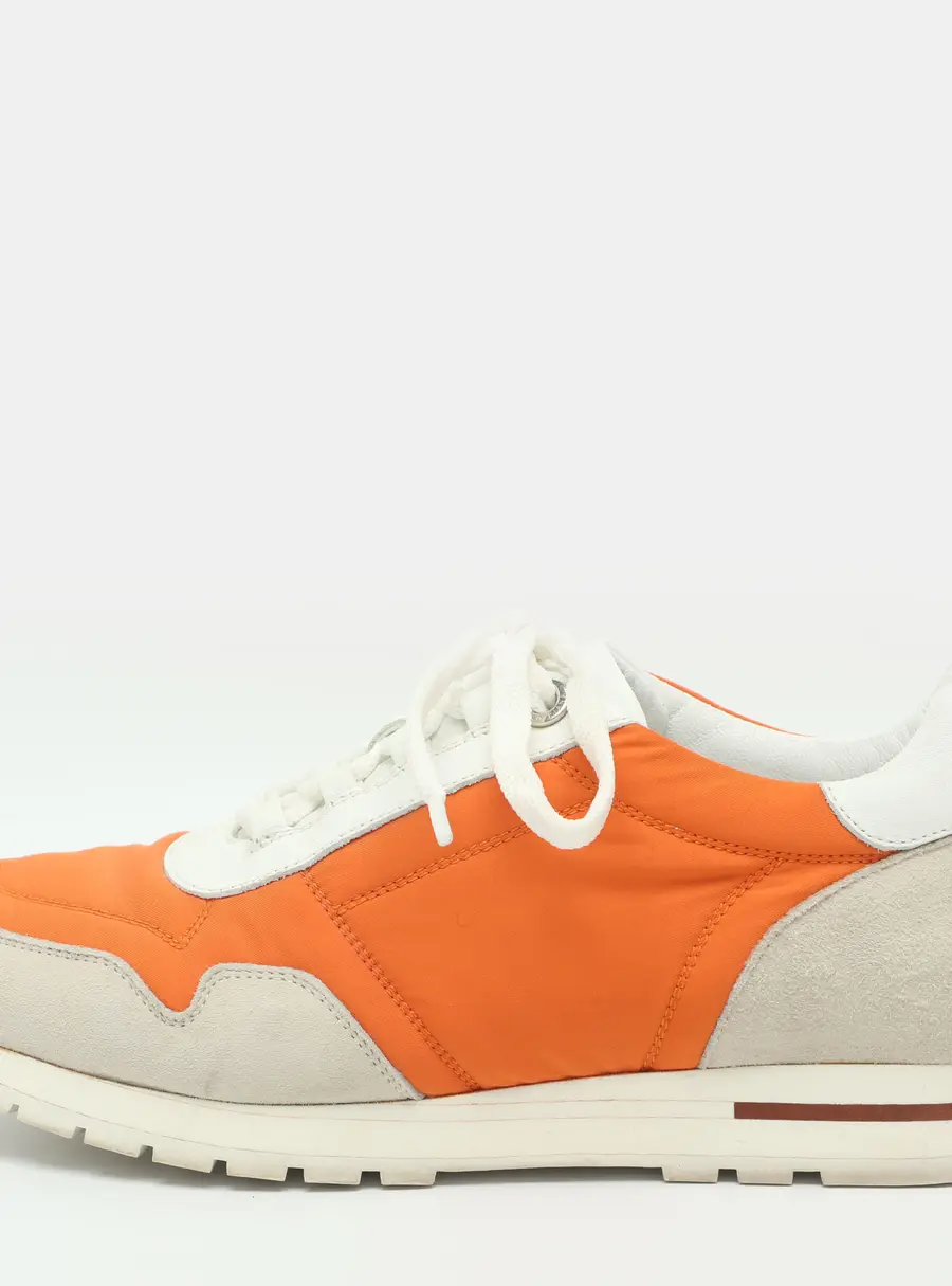 Loro Piana My Wind Size 37 Orange/White Neoprene and Suede Low Top Sneakers