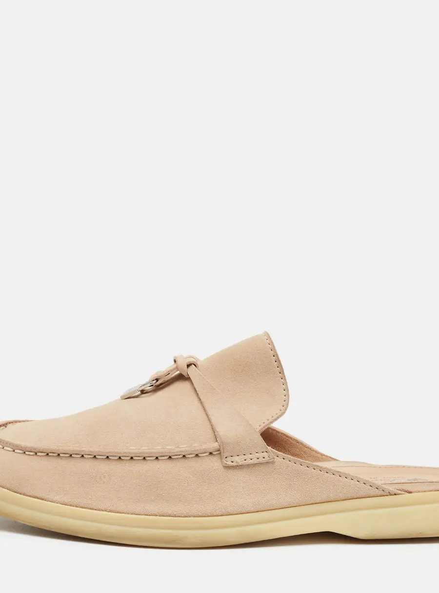 Loro Piana Babouche Charms Walk Size 37 Beige Suede Mules