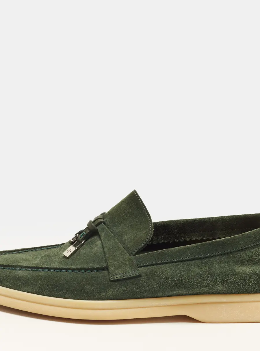 Loro Piana Summer Charms Walk Size 35.5 Green Suede Loafers