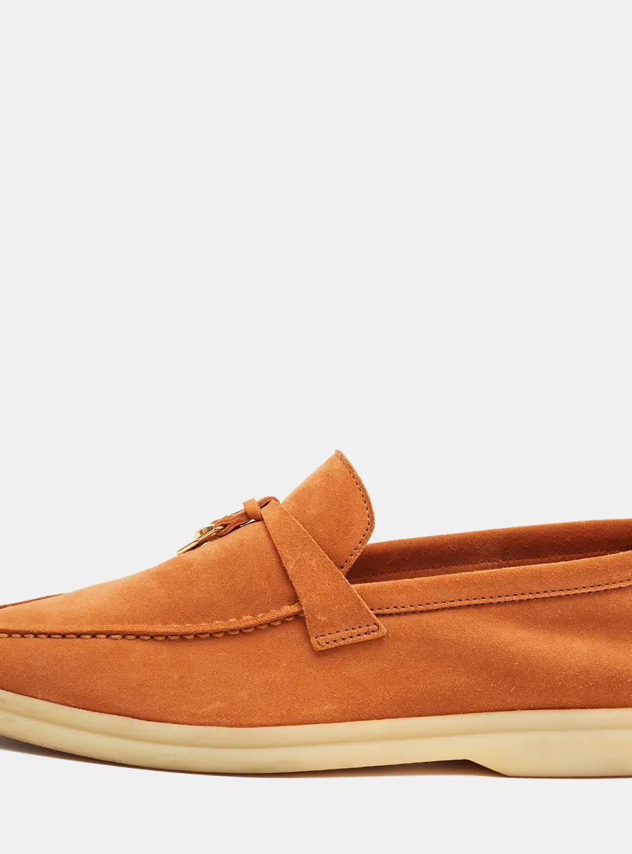 Loro Piana Summer Walk Size 37.5 Orange Suede Loafers