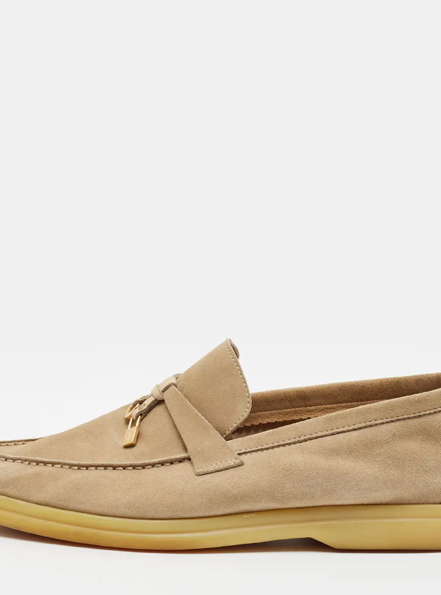 Loro Piana Summer Charms Walk Size 38 Beige Suede Loafers