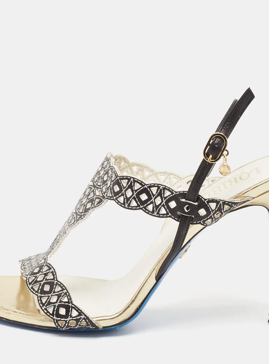 Loriblu Black/White Leather Slingback Sandals Size 40