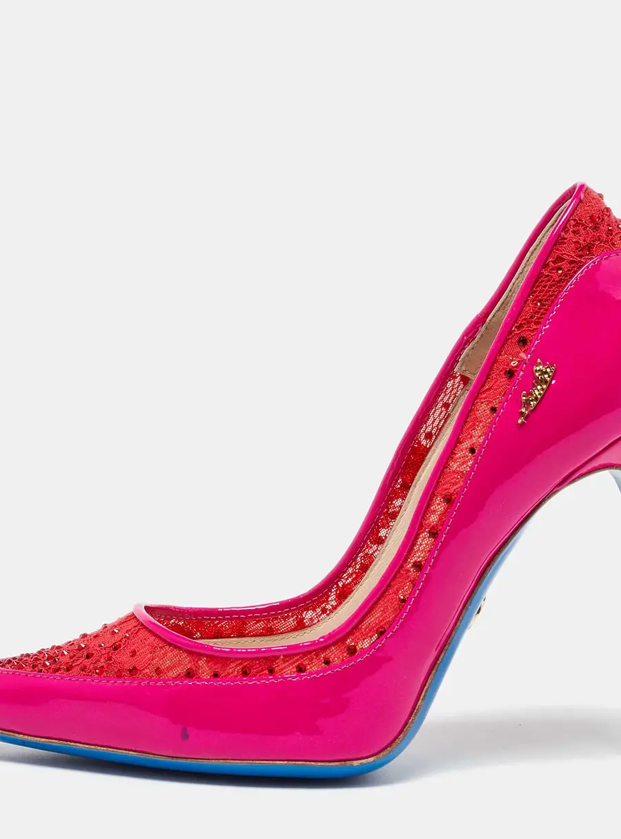 Loriblu Multicolor Lace and Patent Leather Pointed Toe Pumps Size 38