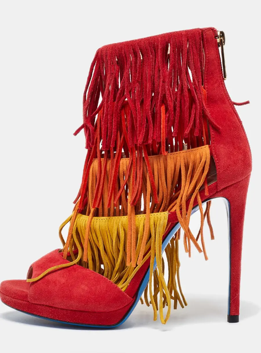 Loriblu Multicolor Suede Cut Out Fringe Platform Sandals Size 37.5