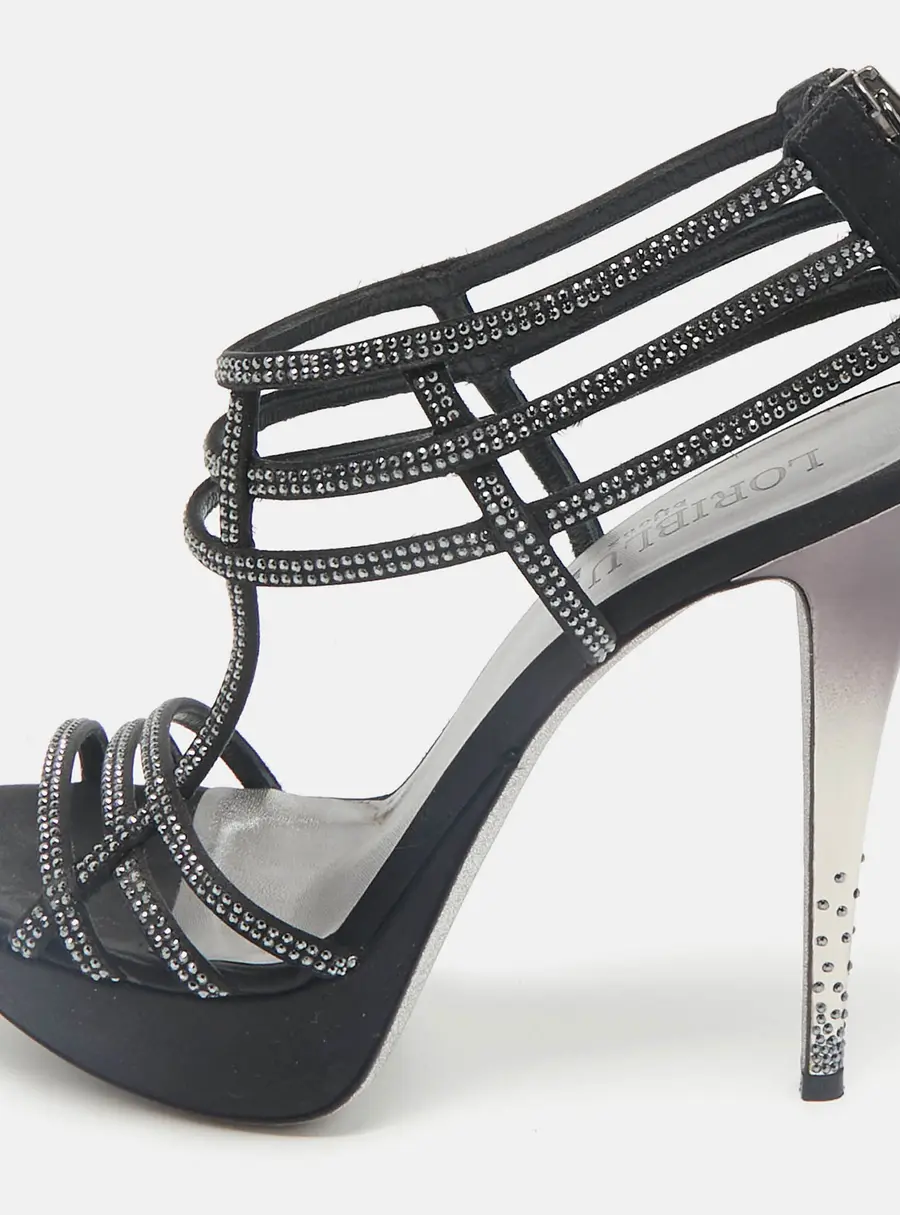 Loriblu Black Suede Crystal Embellished Platform Sandals Size 40