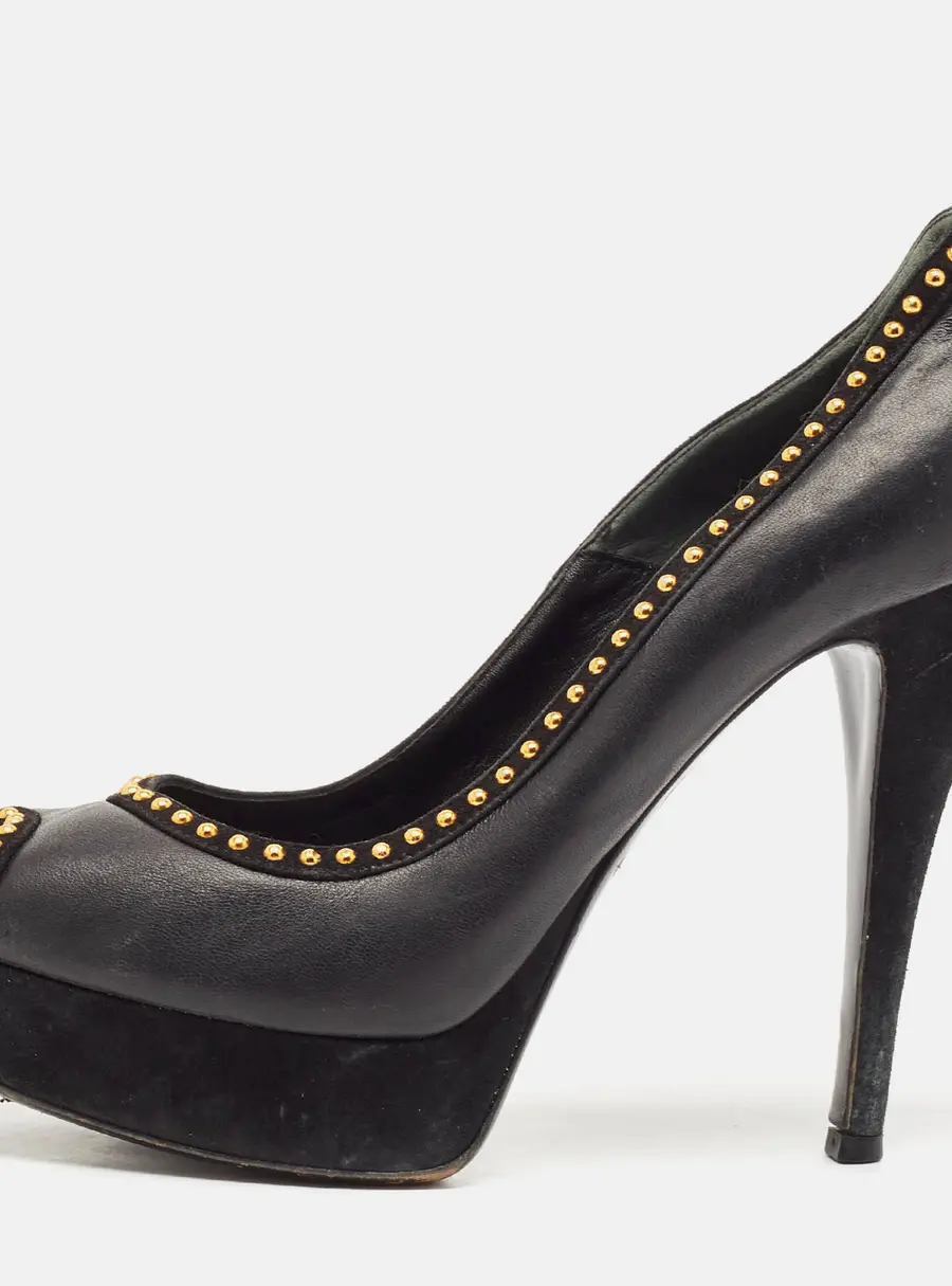 Loriblu Black Leather Peep Toe Platform Pumps Size 39