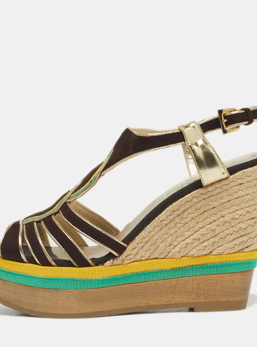 Loriblu Multicolor Leather and Suede Wedge Sandals Size 40