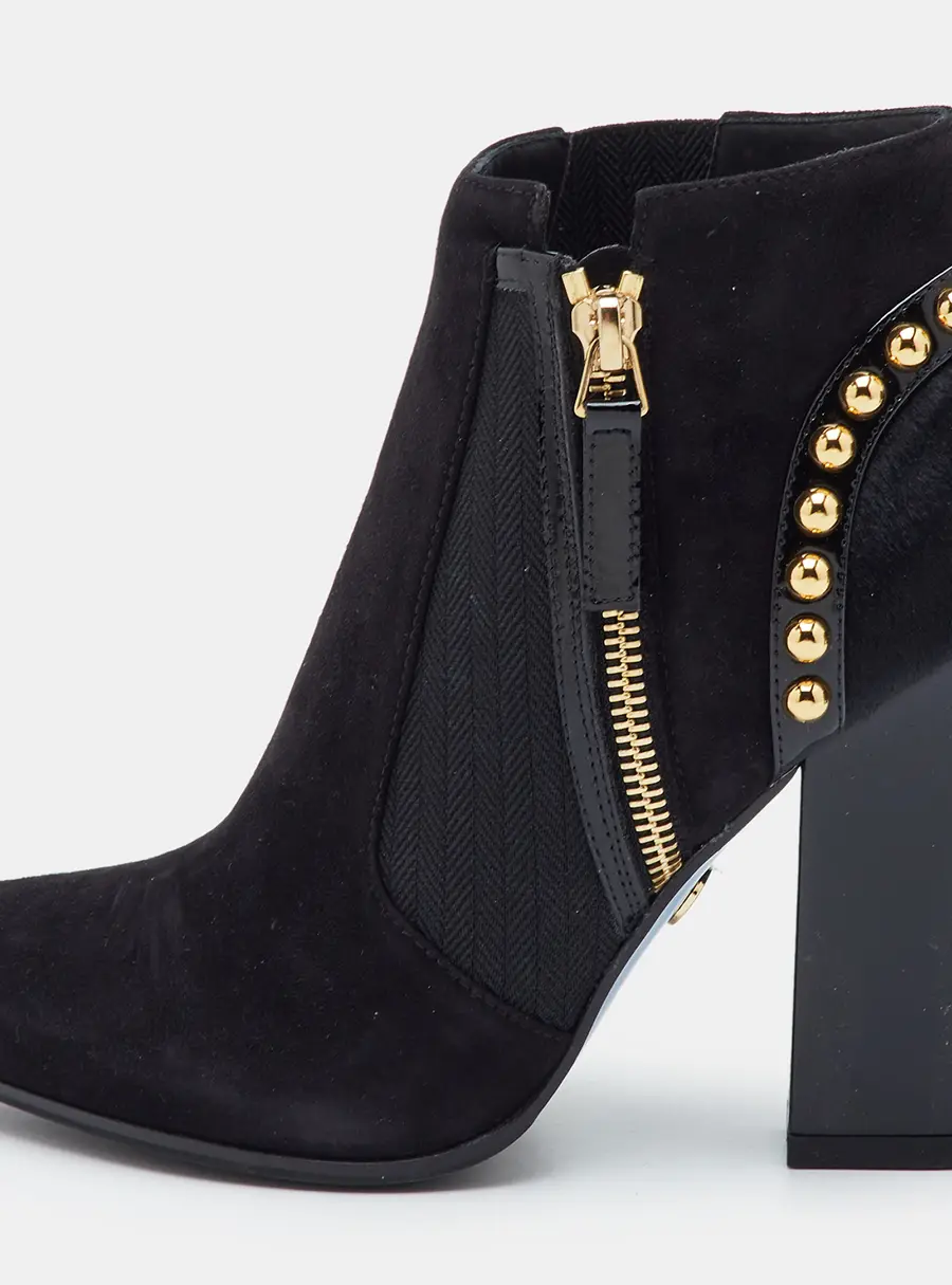 Loriblu Size 36 Black Suede and Calf Hair Studded Ankle Length Boots