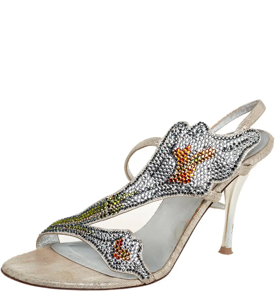 Loriblu Silver Fabric Crystal Embellished Sandals Size 36