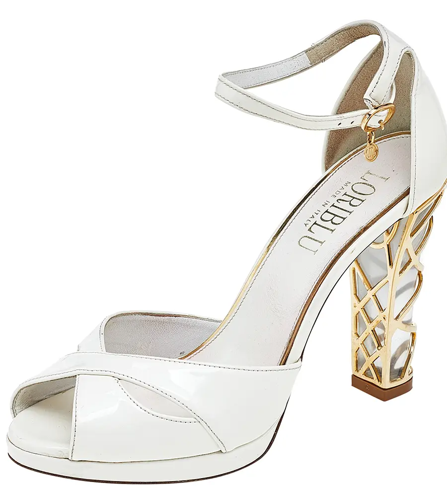 Loriblu White Patent Leather Ankle Strap Sandals Size 37