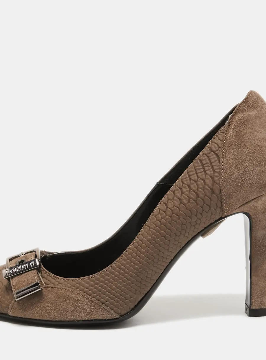 Loriblu Size 37.5 Brown Python Embossed Leather and Suede Pumps