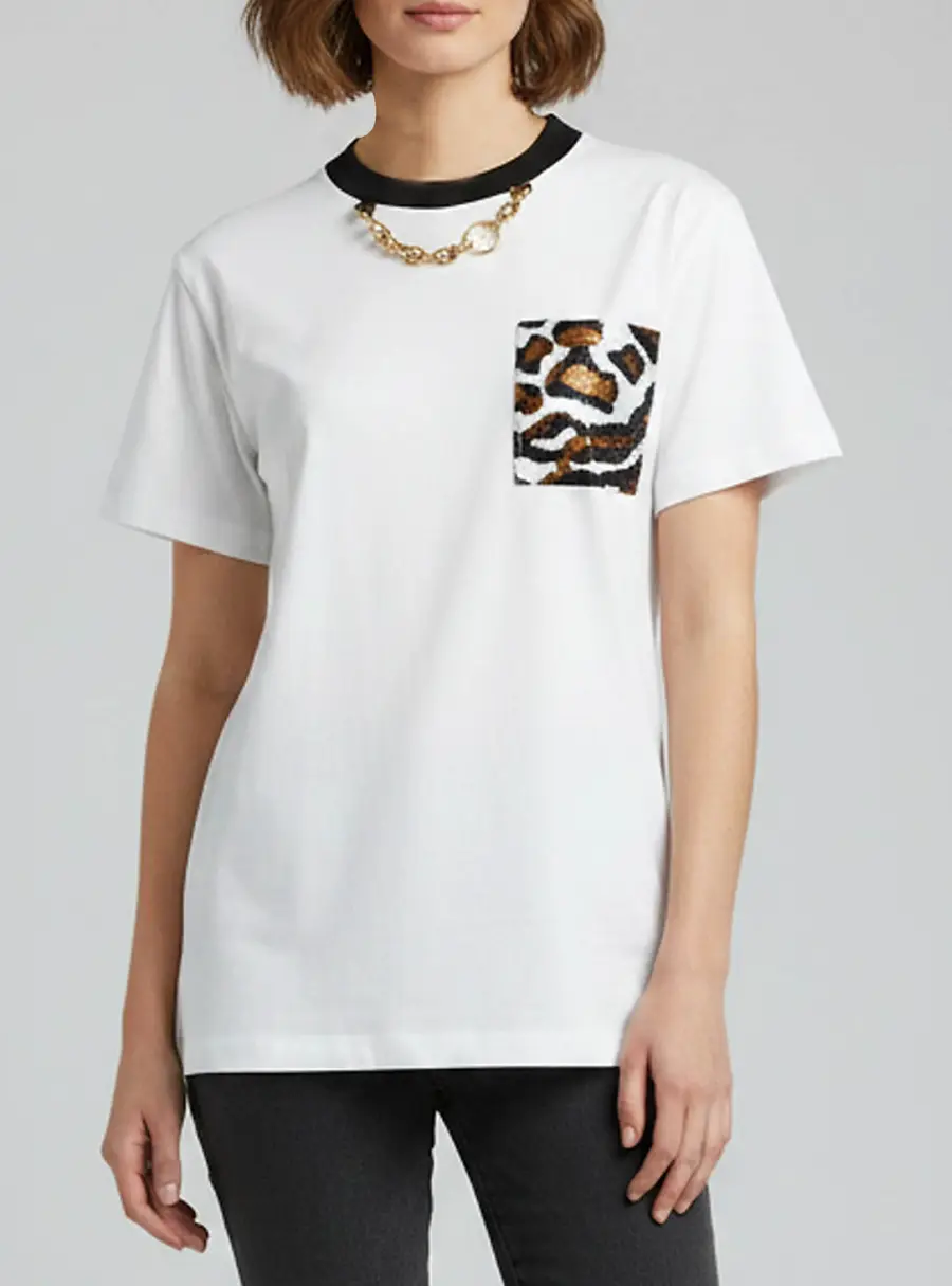 Louis Vuitton White Cotton Leopard Sequin Pocket T-Shirt XS