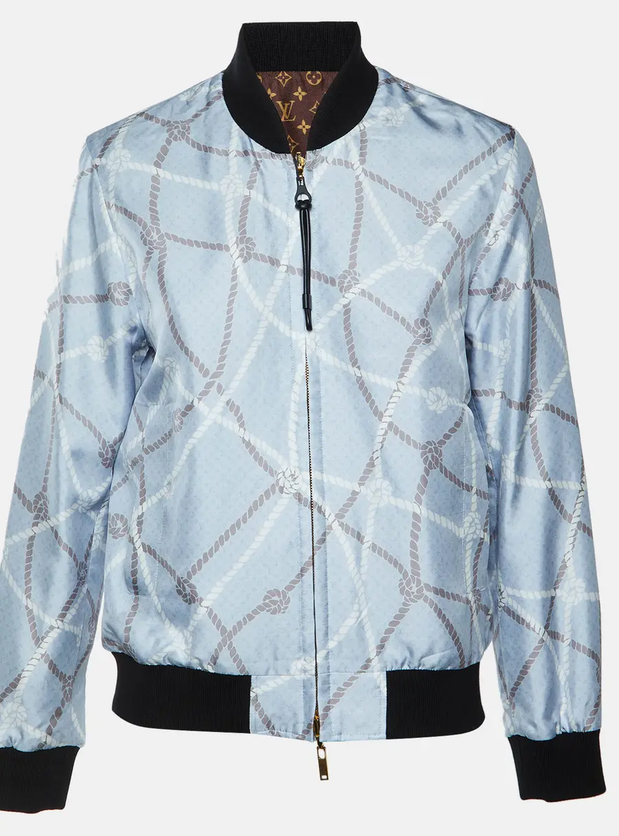 Louis Vuitton Blue/Brown Monogram Rope Print Silk Reversible Bomber Jacket S