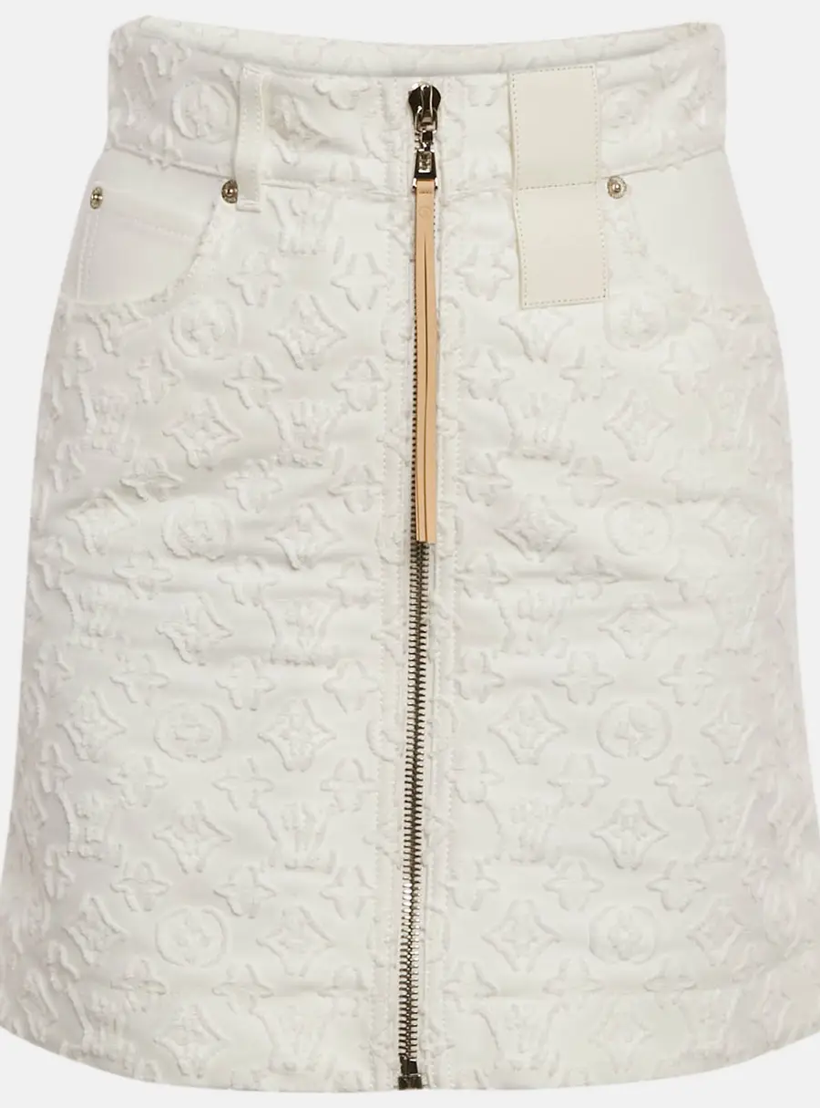 Louis Vuitton White Fil Coupe Denim Mini Skirt S
