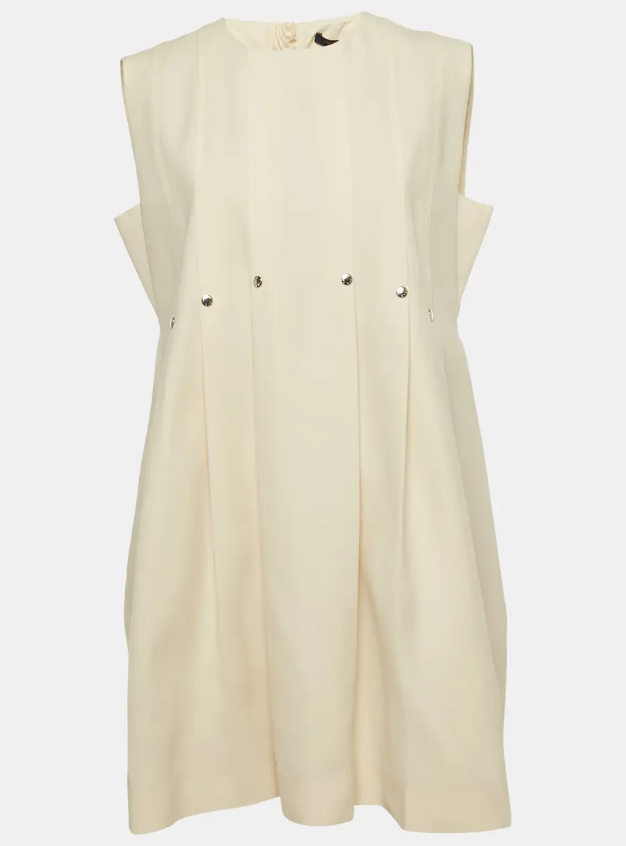 Louis Vuitton Cream Wool Pleated Sleeveless Mini Dress M