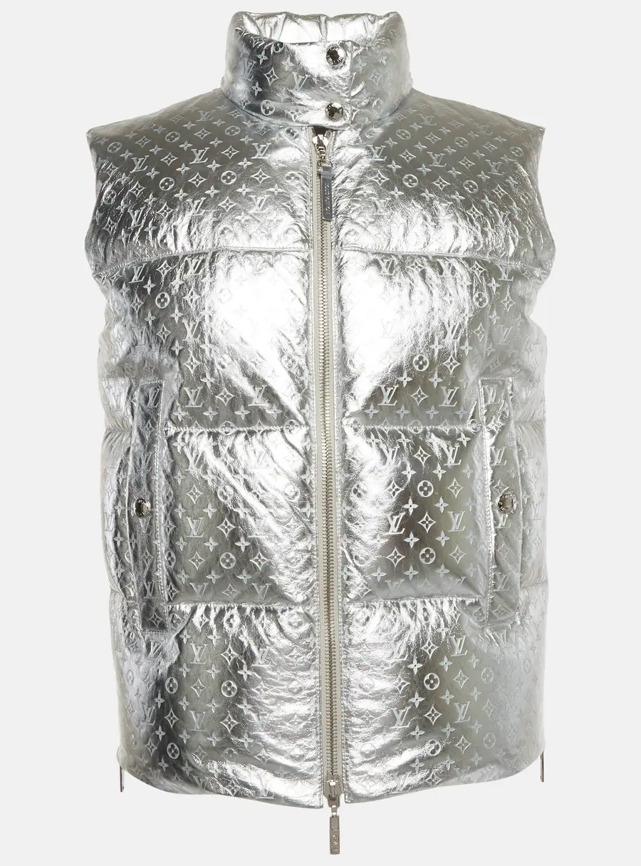 Louis Vuitton Silver Coated Monogram Leather Down Gilet S