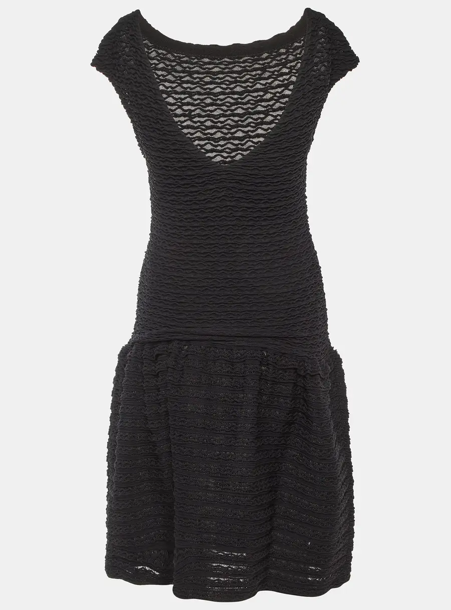Louis Vuitton Black Wavy Textured Knit Knee Length Dress L