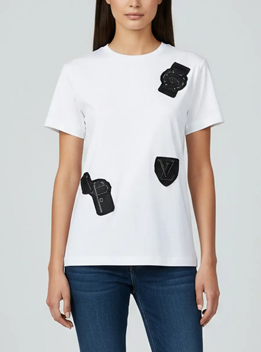 Louis Vuitton White Cotton Patch Detail Crew Neck T-Shirt XS