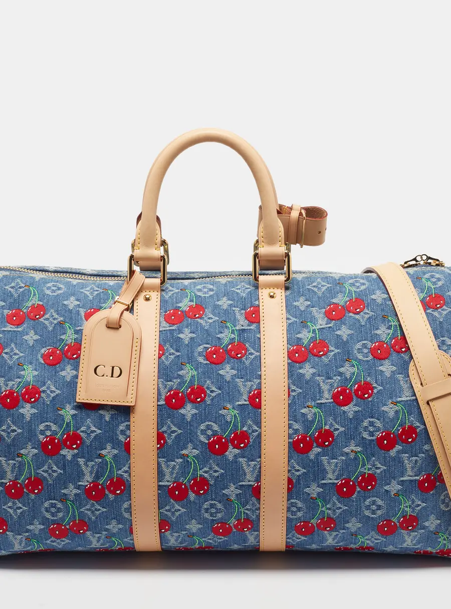 Louis Vuitton x Takashi Murakami Keepall Bandouli&egrave;re 45 Blue Monogram Cherry Denim Duffel Bag