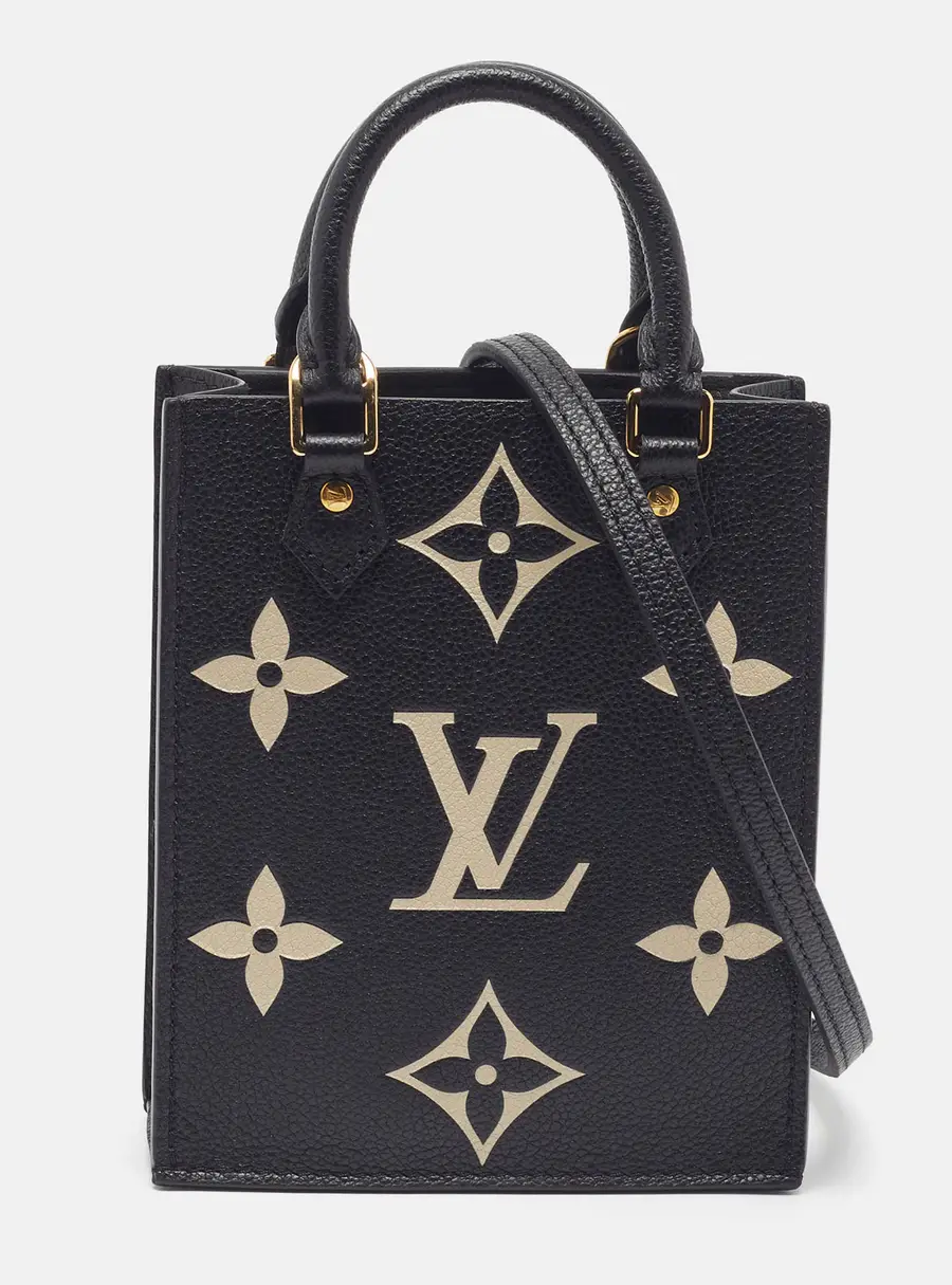 Louis Vuitton Sac Plat Petit Black/Beige Monogram Empreinte Leather Tote