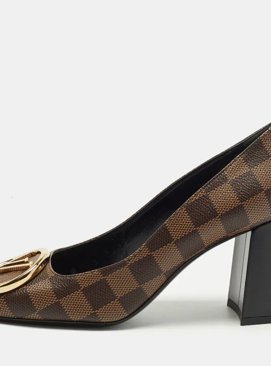 Louis Vuitton Madeleine Size 37 Brown Damier Ebene Coated Canvas Block Heel Pumps