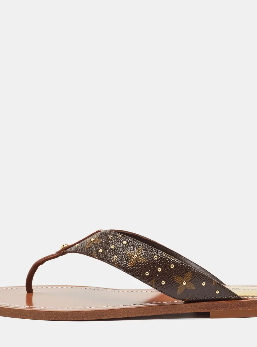 Louis Vuitton Sunny Size 38 Brown Monogram Canvas and Leather Thong Sandals