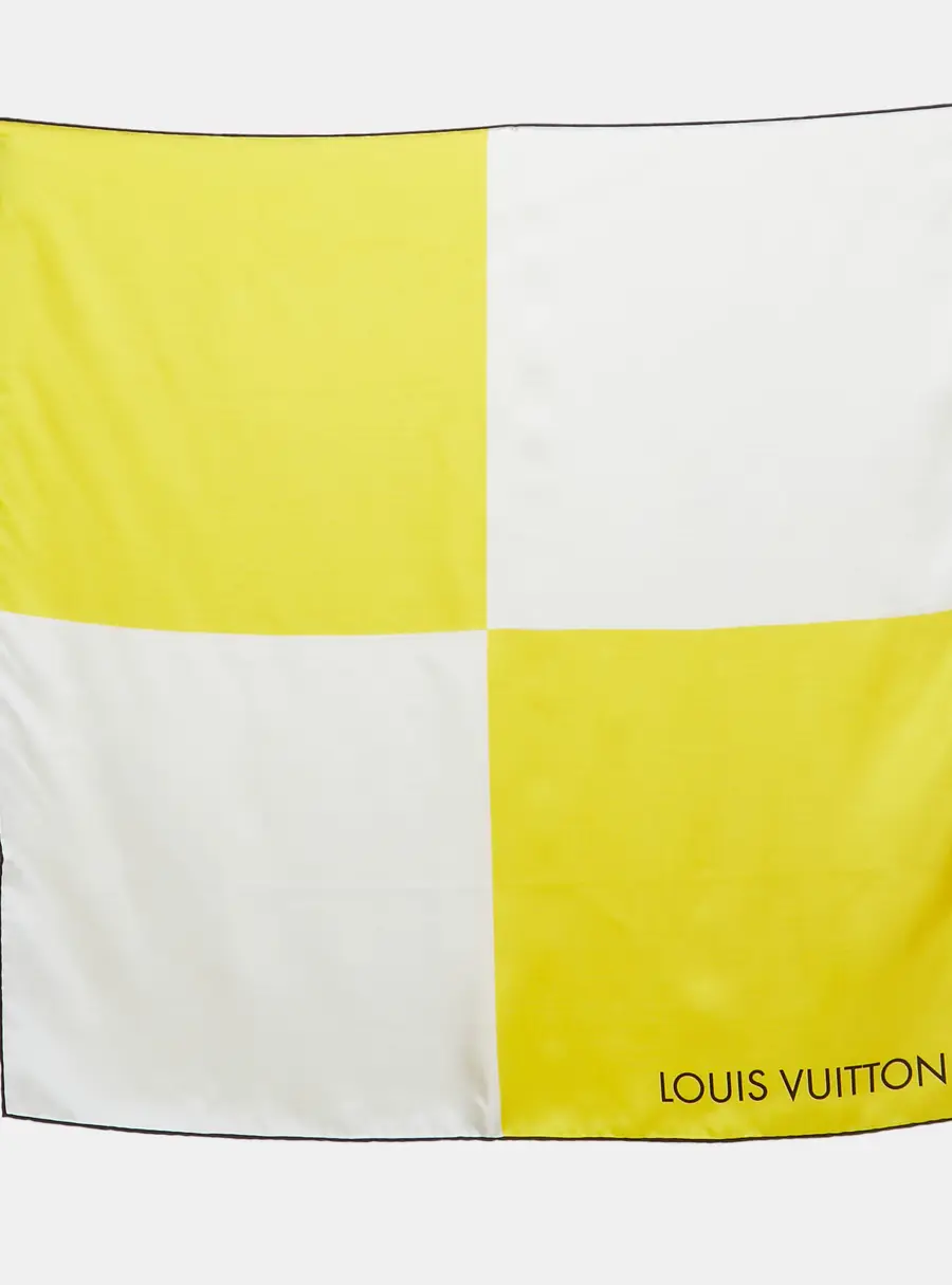 Louis Vuitton Yellow/White Checkered Silk Square Scarf