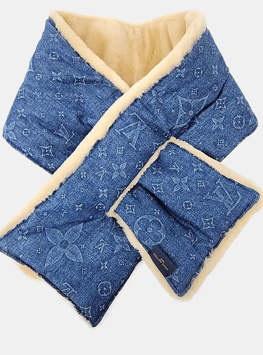 Louis Vuitton Shearling Blue/Beige Monogram Muffler M77144