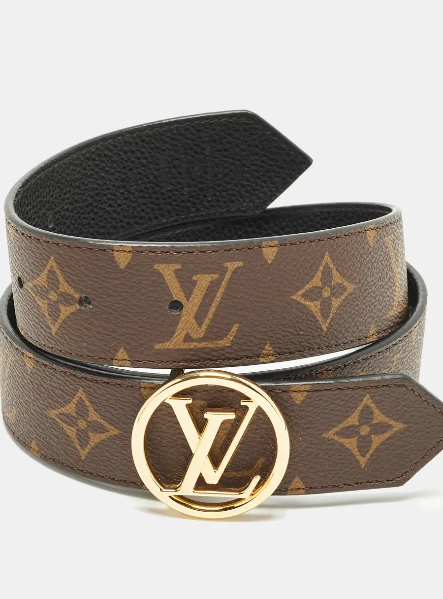 Louis Vuitton LV Circle 80 CM Buckle Belt Black Leather and Monogram Canvas