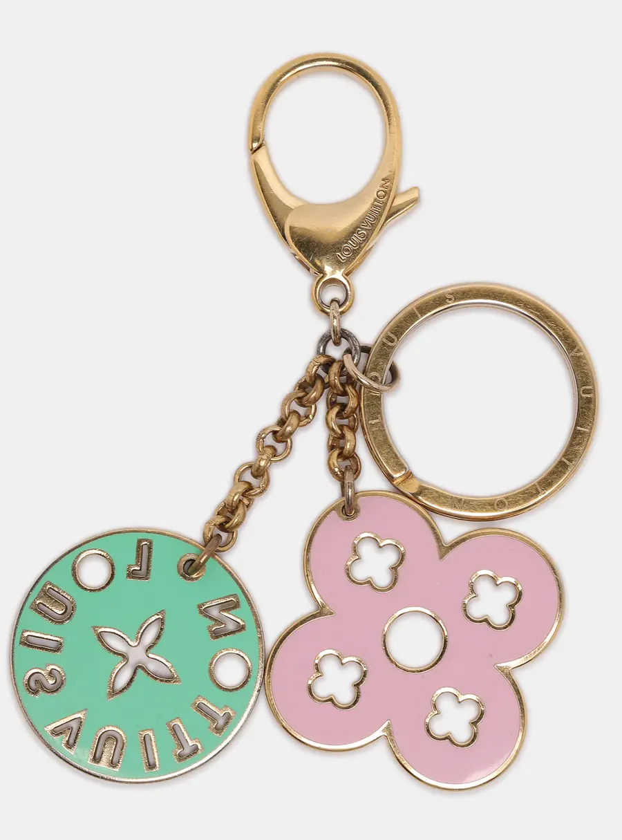 Louis Vuitton Looping Enamel Gold Tone Key Ring