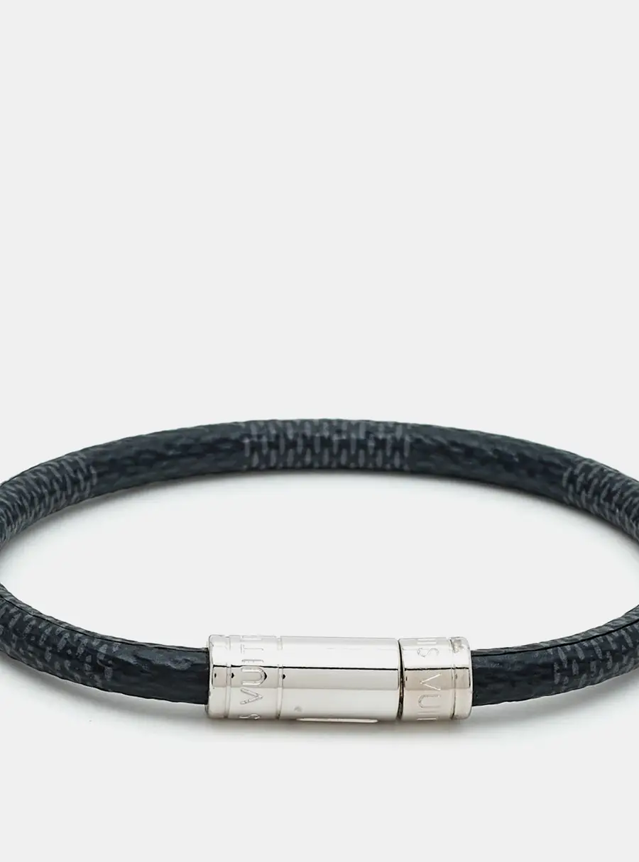 Louis Vuitton Keep It Black Damier Canvas Silver Tone Bracelet