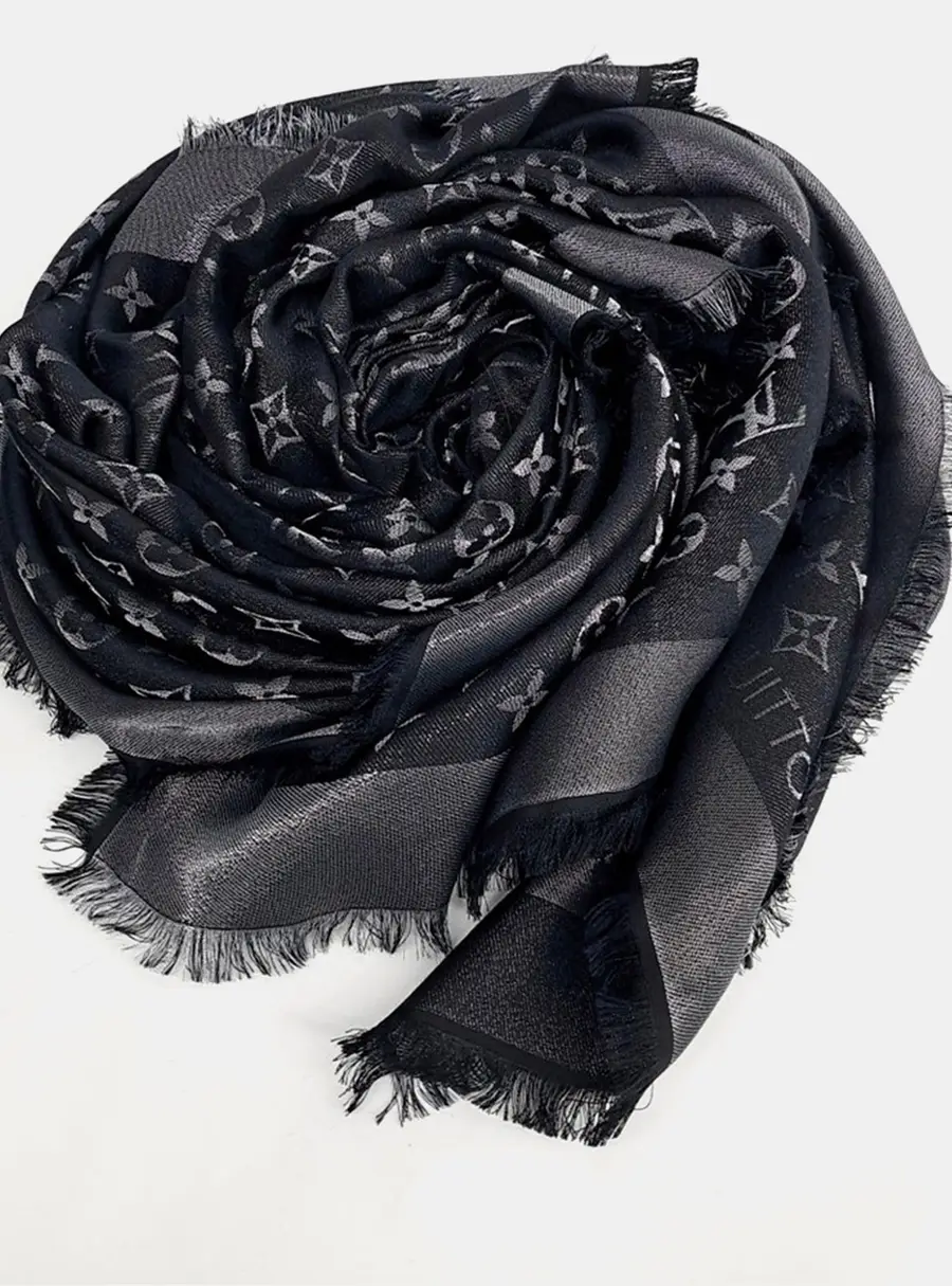 Louis Vuitton Black/Grey Monogram Silk Viscose Wool Shine Shawl