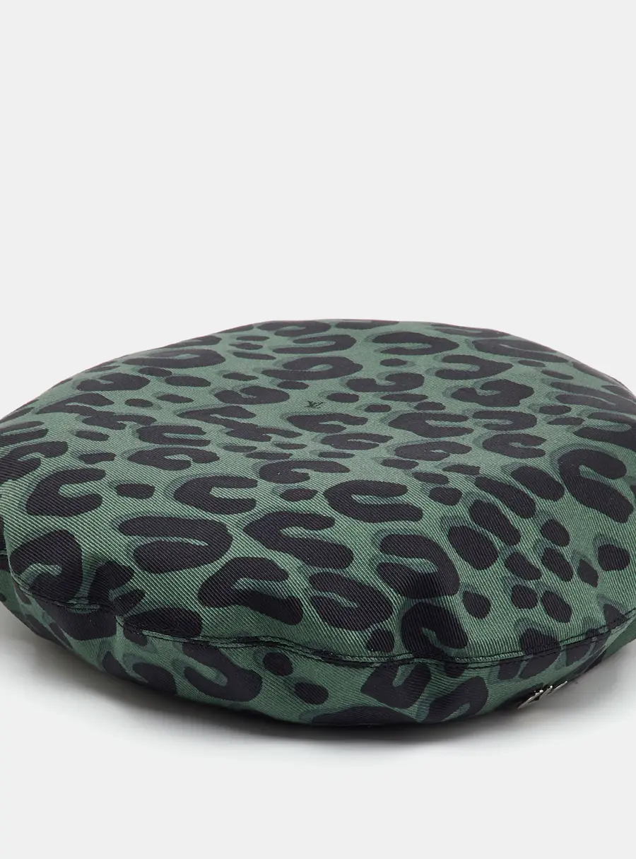 Louis Vuitton Green Leopard Print Silk Beret Hat