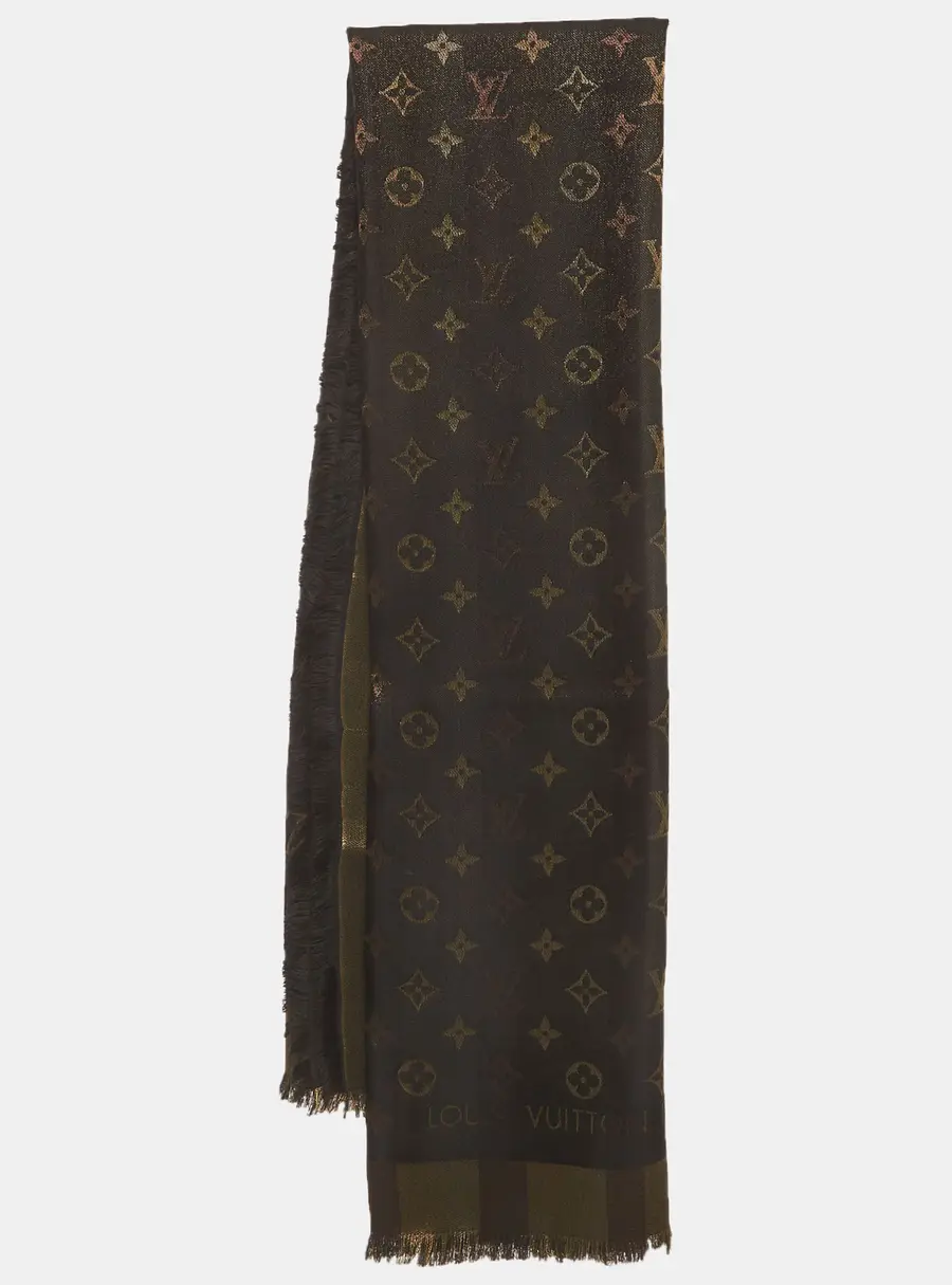 Louis Vuitton Black Monogram Silk & Wool So Shine Shawl