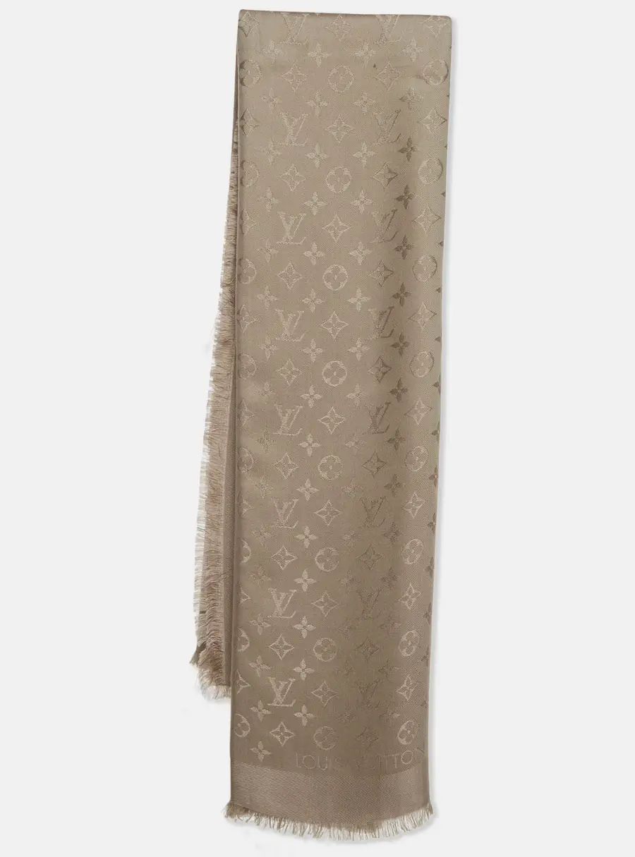 Louis Vuitton Beige Silk Classic Monogram Shawl