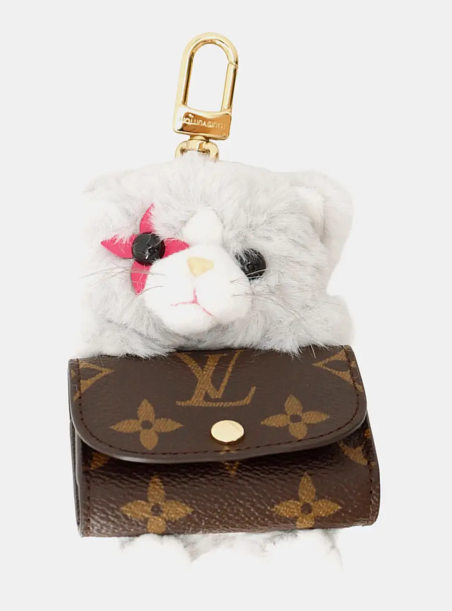 Louis Vuitton Bag Charm - Lv Cute Kitten Gray Monogram Faux Fur