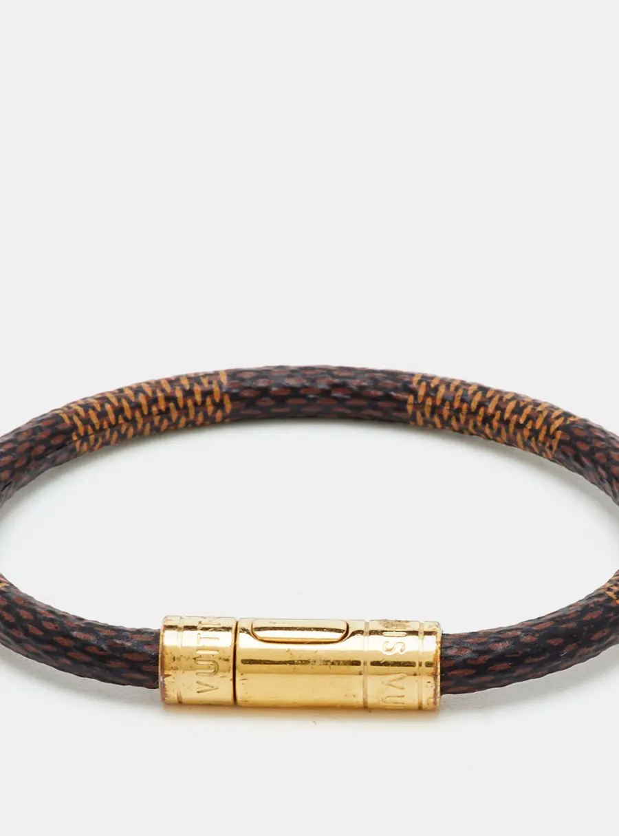 Louis Vuitton Keep It Brown Damier Canvas Gold Tone Bracelet