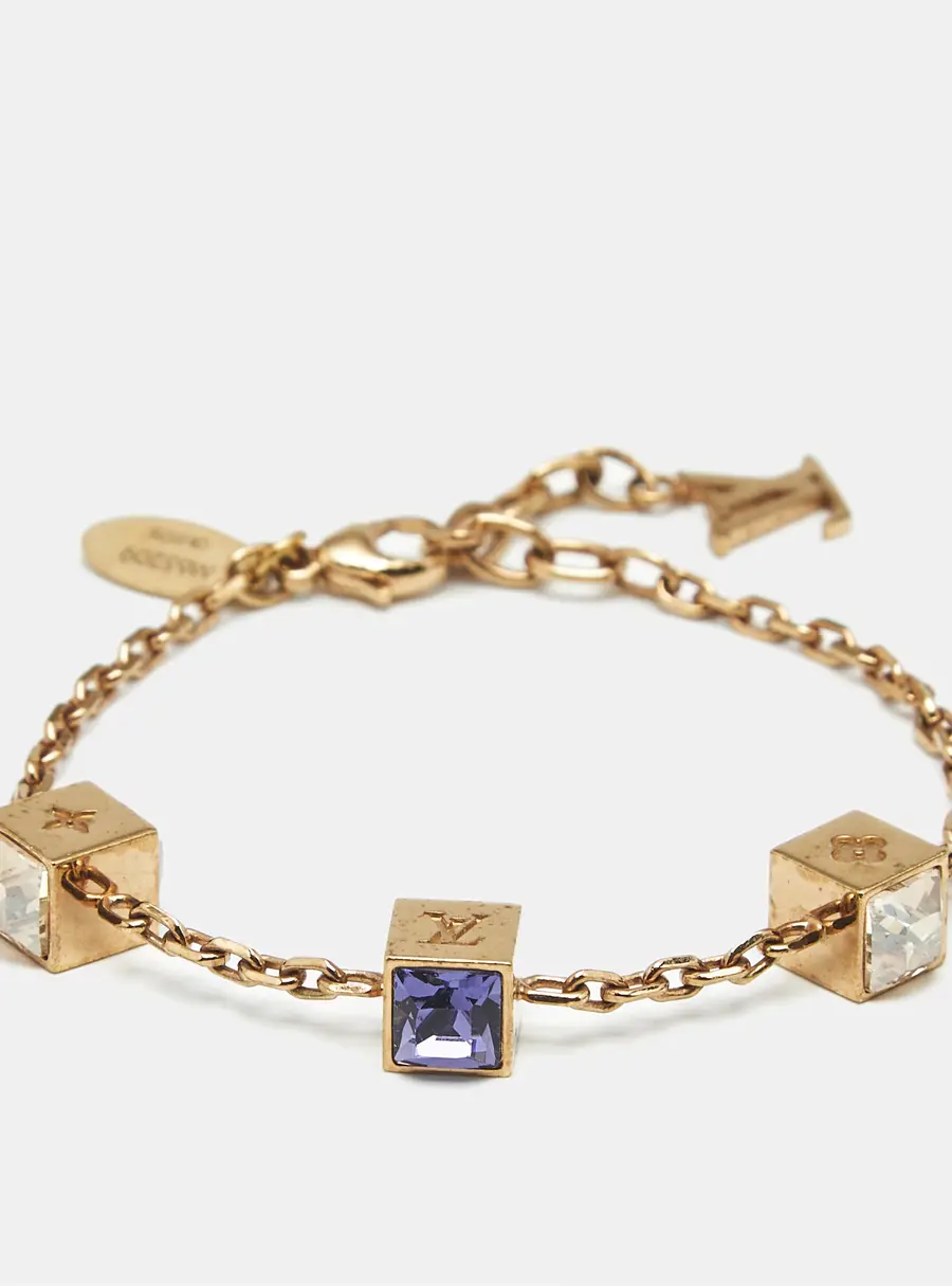 Louis Vuitton Gamble Monogram Cube Crystal Gold Tone Bracelet