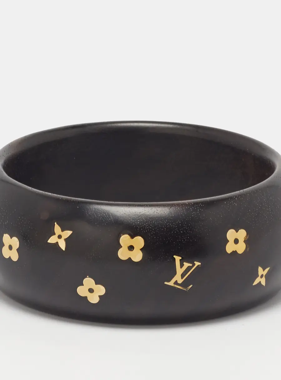 Louis Vuitton Dark Brown Wood Sylvania Enamel Gold Tone Bangle Bracelet