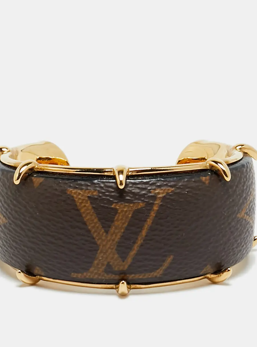 Louis Vuitton Brown Monogram Canvas Gold Tone Cuff Bracelet S