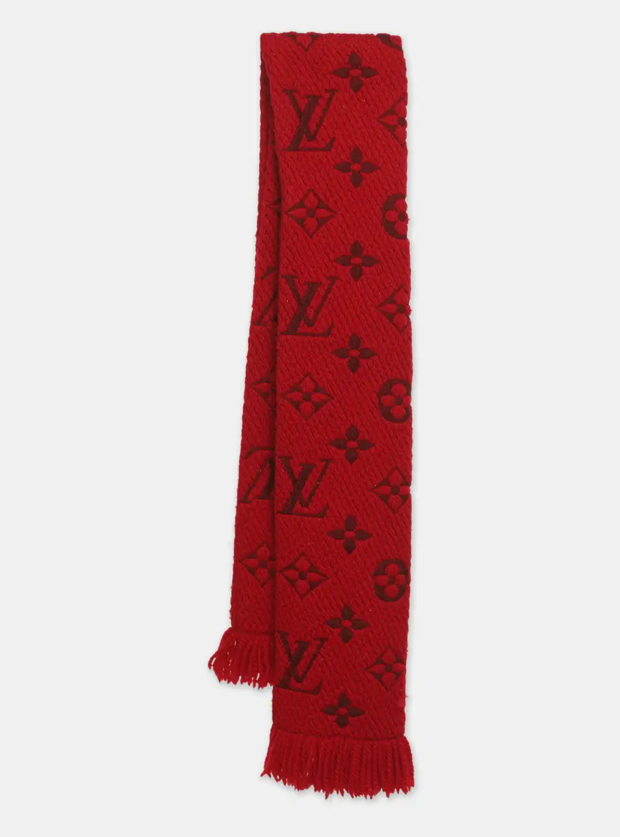 Louis Vuitton Red Monogram Wool Blend Logomania Scarf